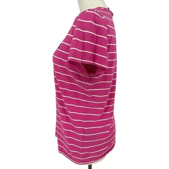 Ralph Lauren Sport Pink White Striped V Neck Short Sleeve Cotton T Shirt Top S - Picture 5 of 8